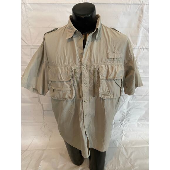 Cabela's Guidewear Mens XL REG Vented Short Sleeve Button Up Khaki Fishing Shirt - Picture 1 of 7